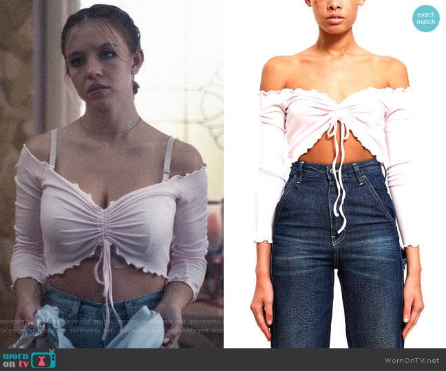 Callipygian Lettuce Hem Cinch Top worn by Cassie Howard (Sydney Sweeney) on Euphoria
