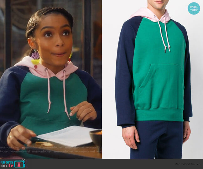 Cedric Charlier Colorblock Hoodie worn by Zoey Johnson (Yara Shahidi) on Grown-ish