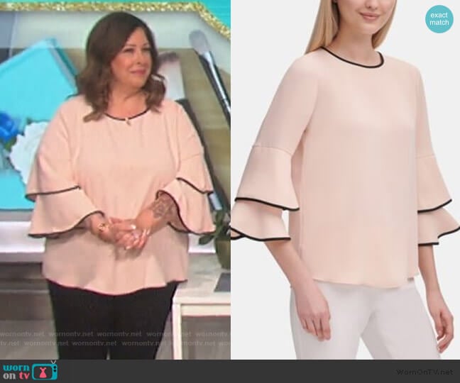 Calvin Klein Contrast-Trim Bell-Sleeve Blouse