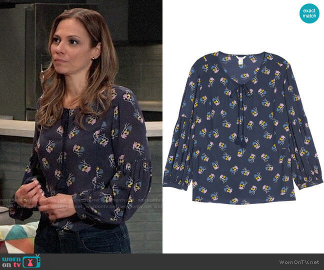 Caslon Long Sleeve Printed Tassel Blouse worn by Kim Nero (Tamara Braun) on General Hospital