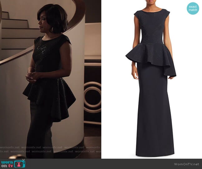 Chiara Boni La Petite Robe Etheline Glitter Peplum Gown worn by Helen Parker (Wendy Raquel Robinson) on Grand Hotel