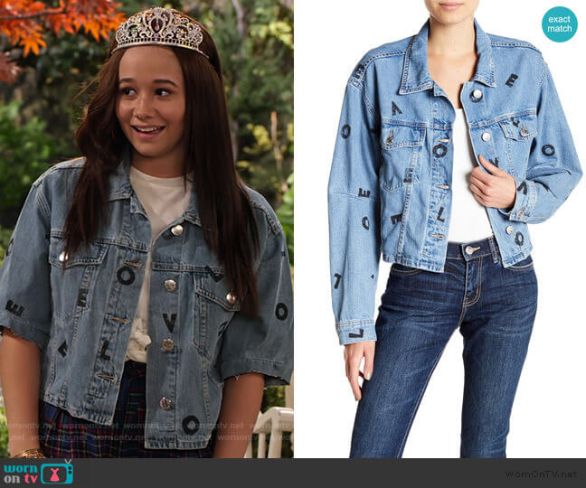 Current/Elliott The Collin Cropped Denim Jacket worn by Jade (Talia Jackson) on Family Reunion