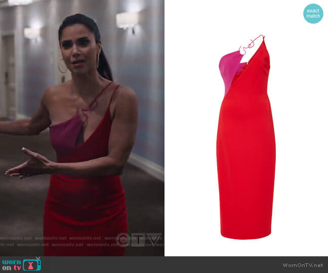 Cushnie Demi Contrast One Shoulder Dress worn by Gigi Mendoza (Roselyn Sánchez) on Grand Hotel