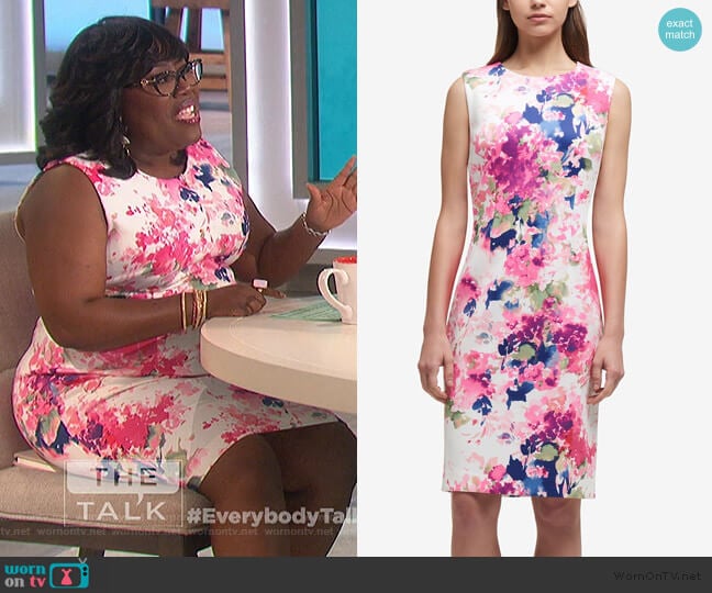 DKNY Printed Scuba Sheath Dress worn by Sheryl Underwood on The Talk