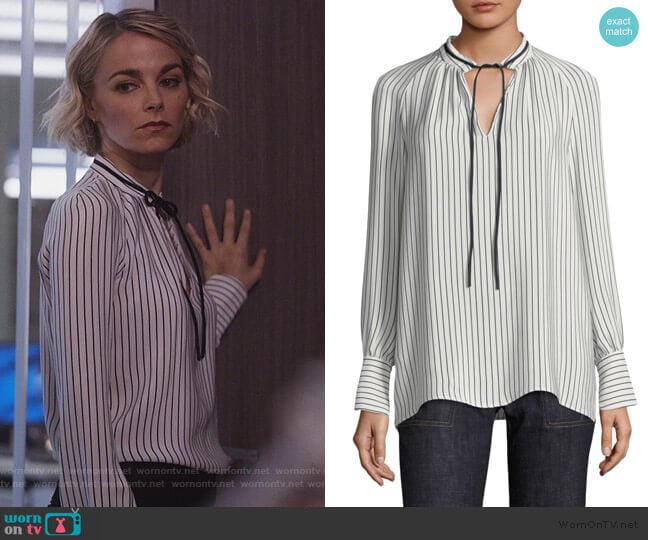 Derek Lam Striped Silk Blouse worn by Lizzie Needham (Bojana Novakovic) on Instinct