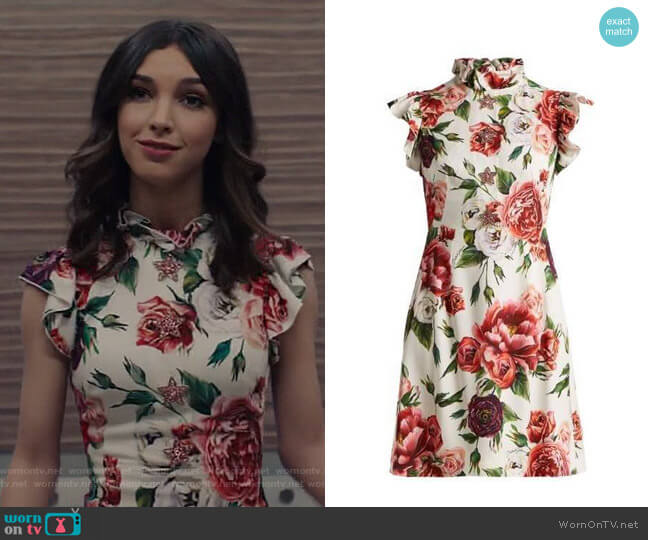 Dolce & Gabbana Peony-Print Ruffle-Trimmed Dress worn by Alicia Mendoza (Denyse Tontz) on Grand Hotel