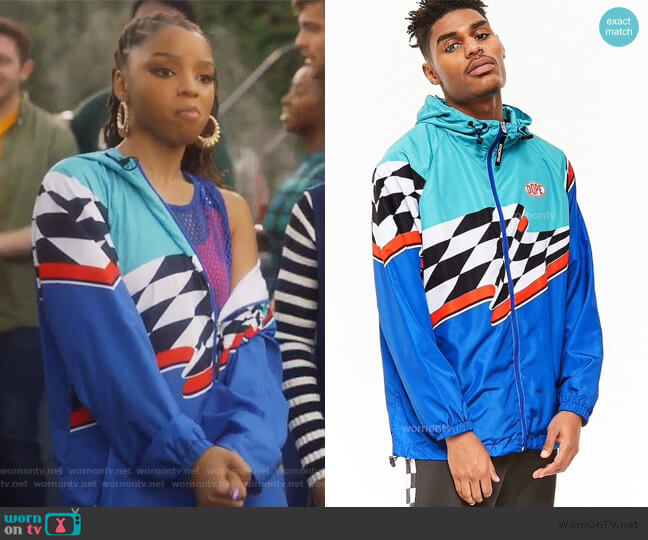 Dope Colorblock jacket worn by Jazlyn Forster (Chloe Bailey) on Grown-ish