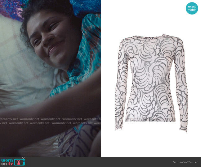 Dries van Noten Hasty Tattoo Top worn by Rue Bennett (Zendaya) on Euphoria