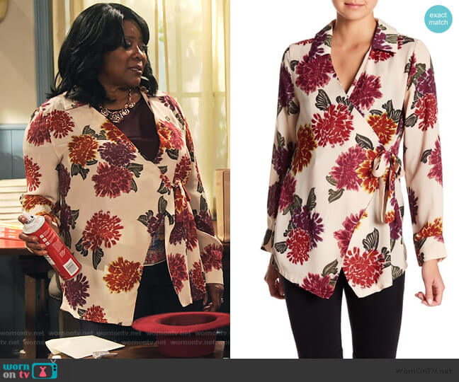 Emelia Floral Wrap Blouse worn by MDear (Loretta Devine) on Family Reunion