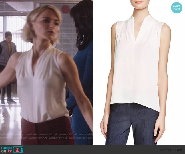 Elie Tahari Judith Stretch Silk Blouse worn by Lizzie Needham (Bojana Novakovic) on Instinct