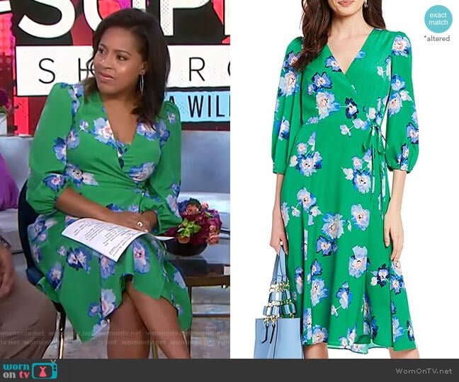 Eliza J Floral Print Tie Waist Faux Wrap Midi Dress worn by Sheinelle Jones on Today
