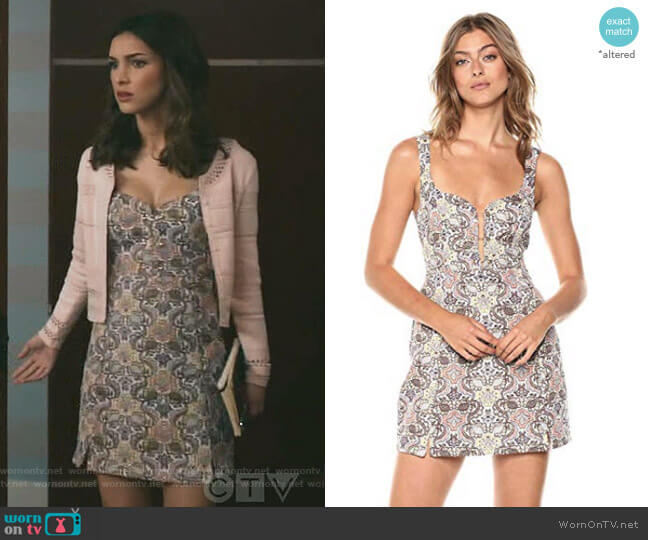For Love & Lemons Brocade Tapestry Mini Dress worn by Alicia Mendoza (Denyse Tontz) on Grand Hotel