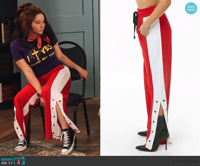 Forever 21 Colorblock Snap-Button Drawstring Pants worn by Jade (Talia Jackson) on Family Reunion