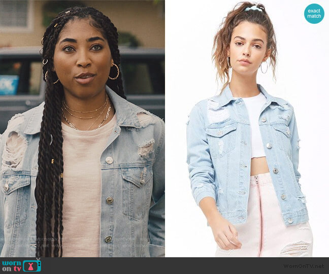 Forever 21 Distressed Denim Jacket worn by Peri (Adriyan Rae) on Light as a Feather