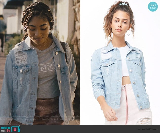 Forever 21 Distressed Denim Jacket worn by Peri (Adriyan Rae) on Light as a Feather