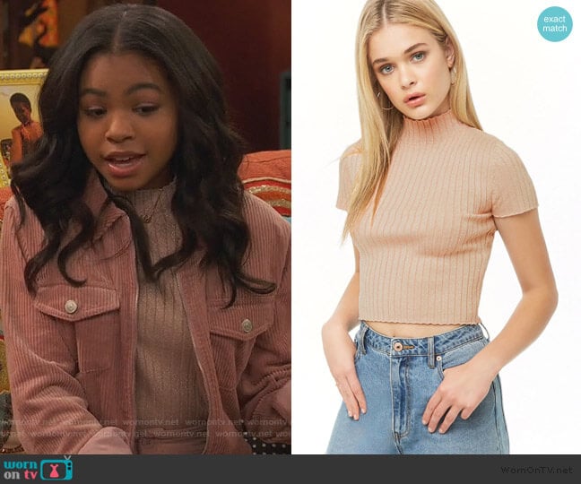 Forever 21 Metallic Ribbed Mock Neck Top worn by Nia Baxter (Navia Robinson) on Ravens Home