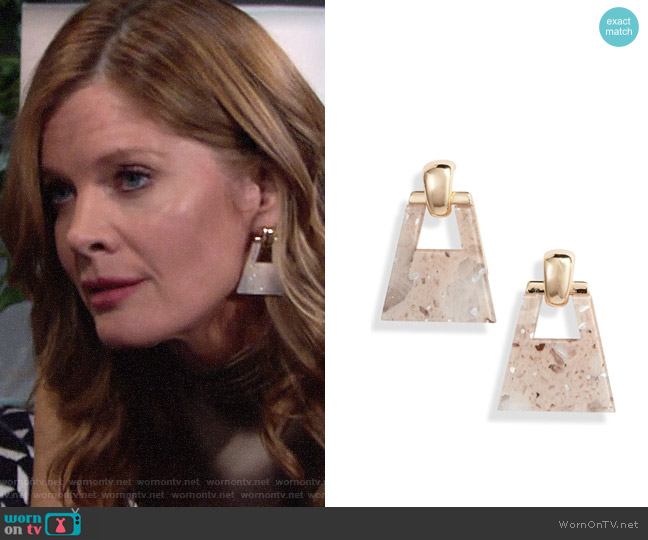 Halogen Metallic Geo Doorknocker Earrings worn by Phyllis Summers (Michelle Stafford) on The Young and the Restless