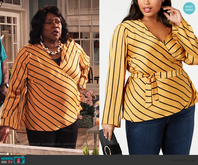 INC International Concepts Striped Wrap Top worn by MDear (Loretta Devine) on Family Reunion