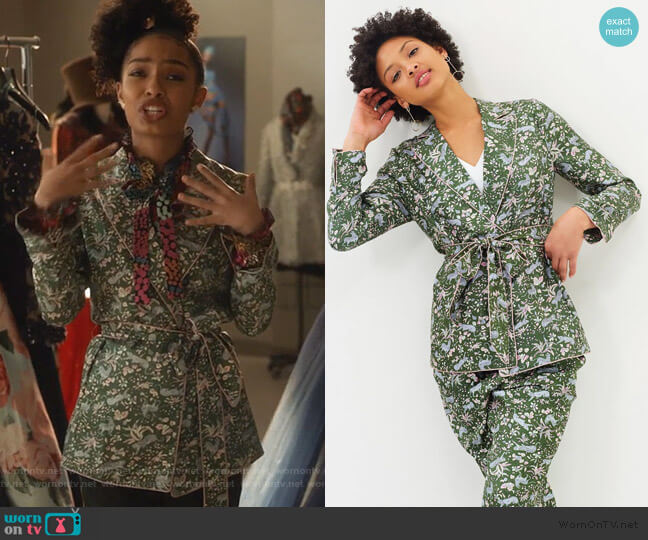 J. Crew Floral Printed Vincent Silk Blazer worn by Zoey Johnson (Yara Shahidi) on Grown-ish