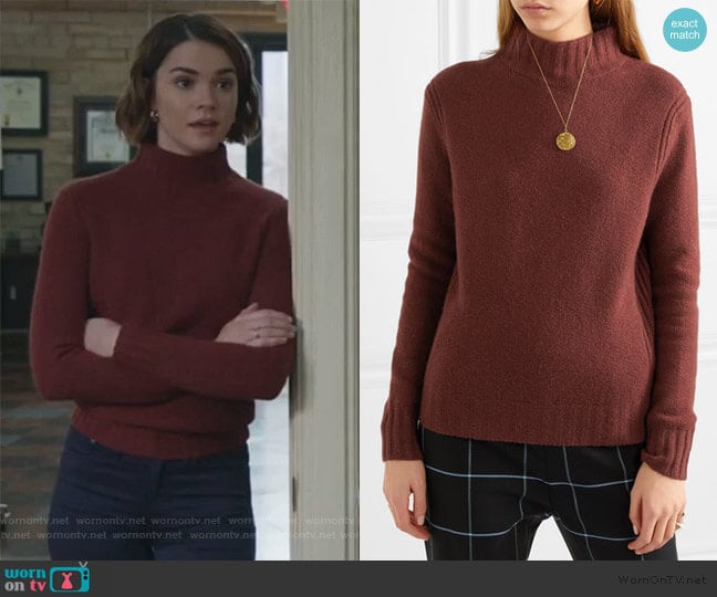 J. Crew Isabel knitted turtleneck sweater worn by Callie Foster (Maia Mitchell) on Good Trouble