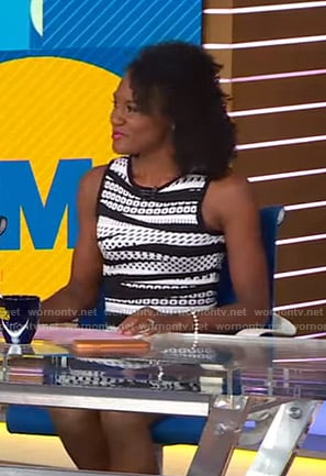 Janai’s black and white printed sheath dress on Good Morning America