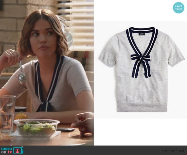 J. Crew Tie-neck short-sleeve sweater in everyday cashmere worn by Callie Foster (Maia Mitchell) on Good Trouble