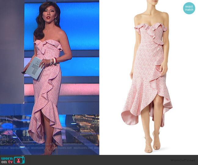 Jonathan Simkhai Strapless Ruffled Lace Midi Dress worn by Julie Chen on Big Brother