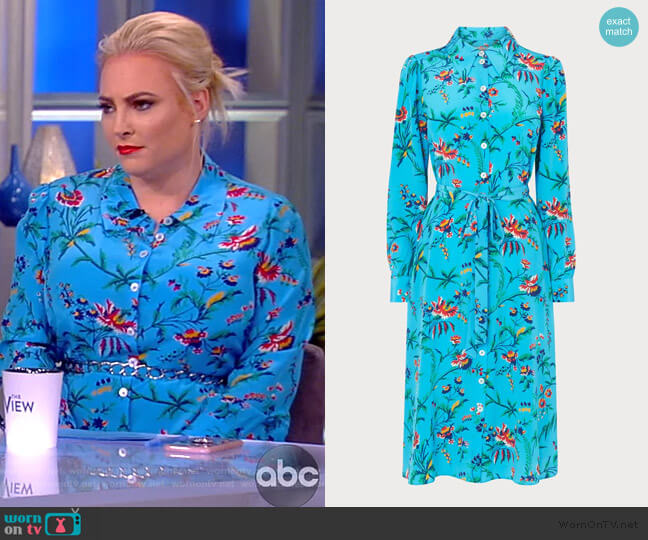 LK Bennett Runa Silk Shirtdress in Turquoise worn by Meghan McCain on The View