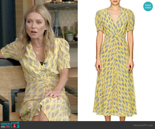 Saloni Lea Algae-Print Silk Midi-Dress worn by Kelly Ripa on Live with Kelly and Mark
