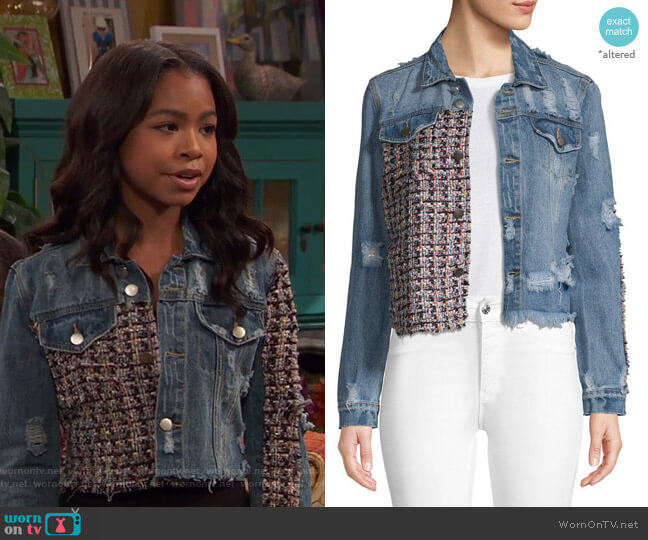Lea & Viola Distressed Cropped Denim Jacket worn by Nia Baxter (Navia Robinson) on Ravens Home