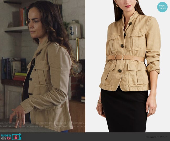 Nili Lotan Cambre Cotton-Linen Field Jacket worn by Teresa Mendoza (Alice Braga) on Queen of the South