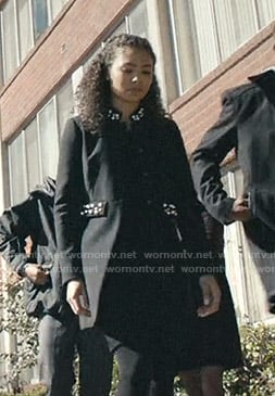 Live’s black pearl embellished coat on Scream