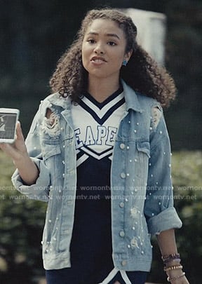 Liv’s pearl embellished distressed denim jacket on Scream