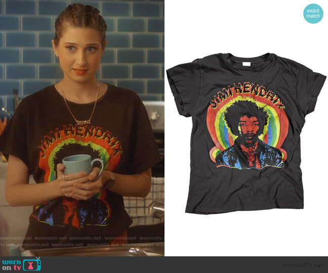 Madeworn Rock Jimmy Hendrix Print Tee worn by Nomi Segal (Emily Arlook) on Grown-ish