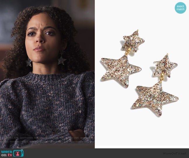 Madwell Glitter Star Statement Earrings worn by Tabitha Foster (Quintessa Swindell) on Trinkets