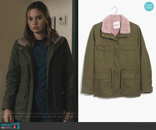 Madwell Sherpa-Trimmed Surplus Jacket worn by McKenna Brady (Liana Liberato) on Light as a Feather