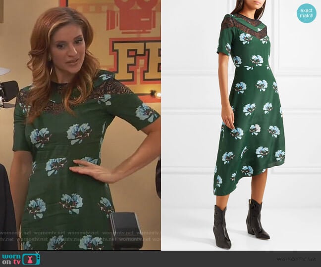 Maje Asymmetric lace-trimmed floral Dress worn by Chelsea Grayson (Anneliese van der Pol) on Ravens Home