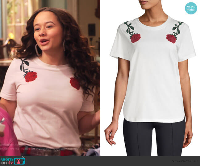 Maje Roses Embroidery Tee worn by Jade (Talia Jackson) on Family Reunion