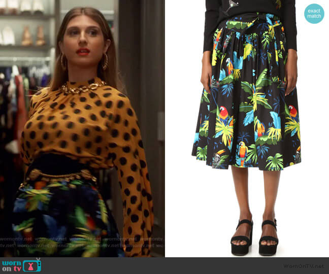 Marc Jacobs Parrot Belted Full Skirt worn by Nomi Segal (Emily Arlook) on Grown-ish