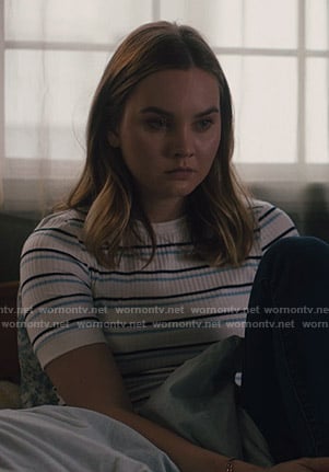 McKenna’s white striped ribbed top on Light as a Feather