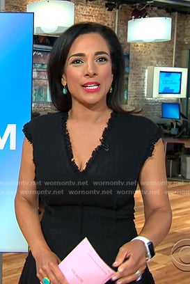 Michelle’s black v-neck tweed dress on CBS Saturday Morning
