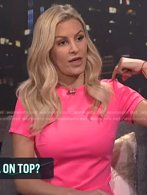 Morgan’s pink asymmetric hem dress on E! News Nightly Pop