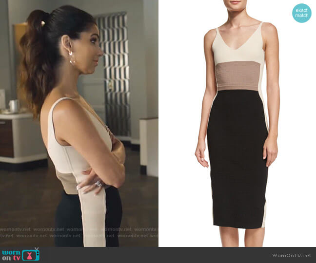 Narciso Rodriguez Sleeveless Colorblock Sheath Dress worn by Gigi Mendoza (Roselyn Sánchez) on Grand Hotel