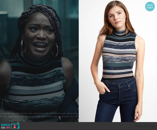 Neely Striped Ribbed Mock Neck Tank Top worn by Kym (Keke Palmer) on Scream