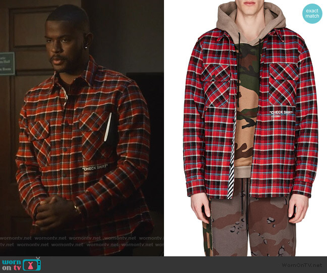 Off-White c/o Virgil Abloh Cotton-Blend Flannel Shirt worn by Aaron Jackson (Trevor Jackson) on Grown-ish