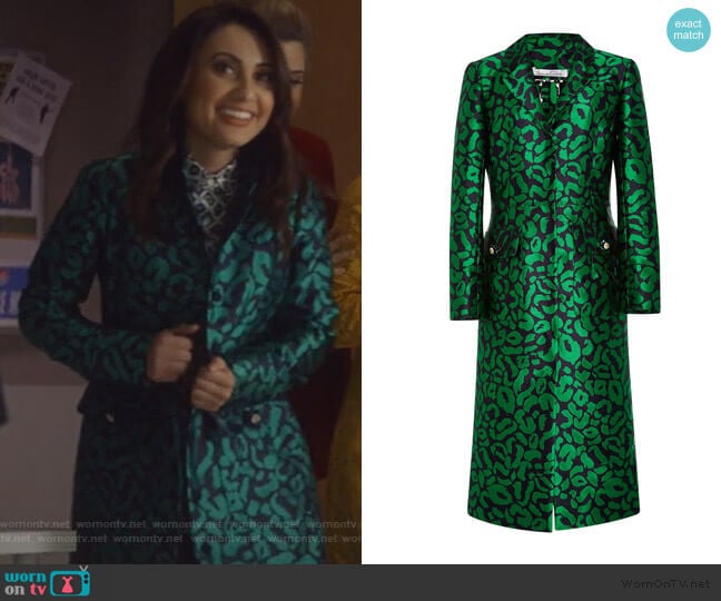 Oscar de la Renta Leopard Satin Jacquard Coat worn by Ana Torres (Francia Raisa) on Grown-ish