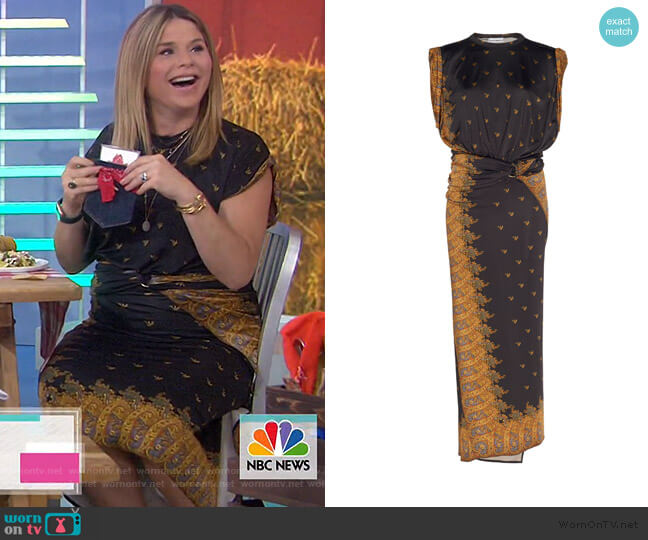 Paco Rabanne Belted Printed Satin Wrap Dress worn by Jenna Bush Hager on Today