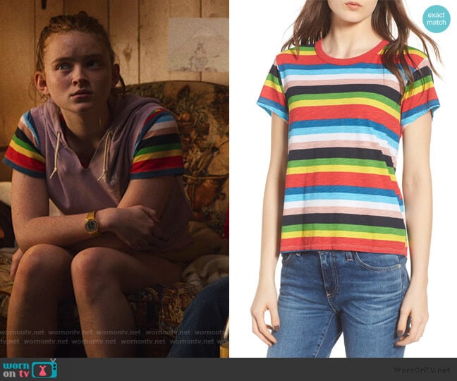 Pam & Gela Rainbow Stripe Ringer Tee worn by Max (Sadie Sink) on Stranger Things
