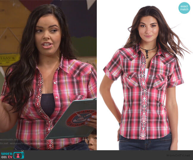 Panhandle Pink Plaid Snap Button Shirt worn by Lou Hockhauser (Miranda May) on Bunkd