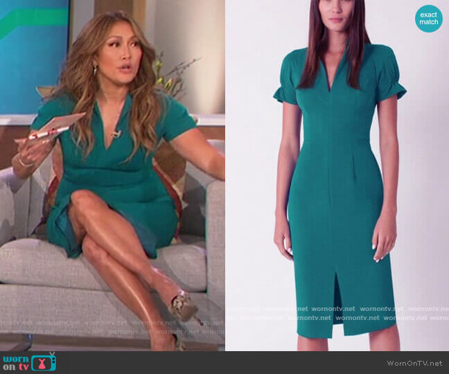Black Halo Patel Sheath Dress worn by Carrie Inaba on The Talk